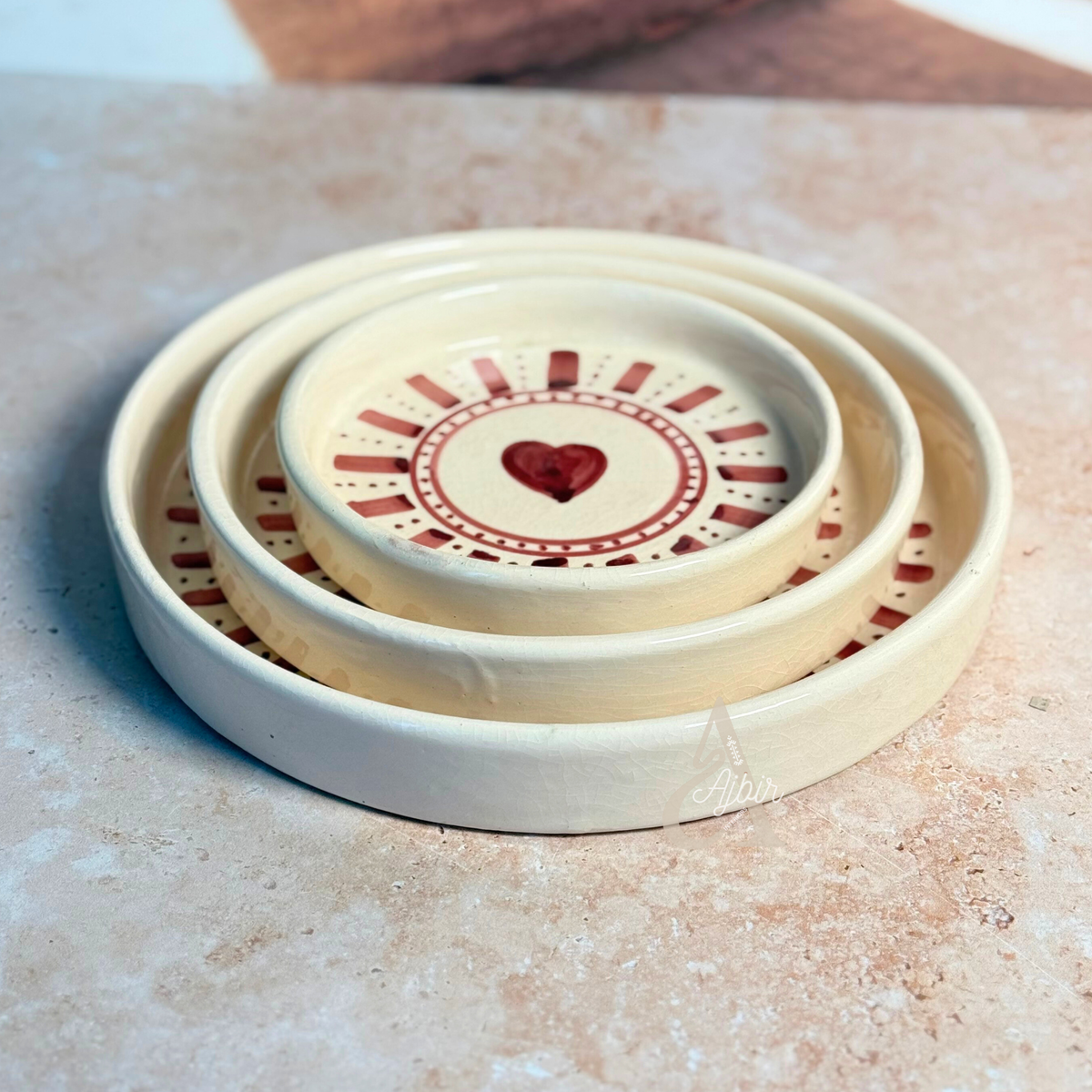 Set de 3 Assiettes Azrar en Céramique Artisanale motif coeur