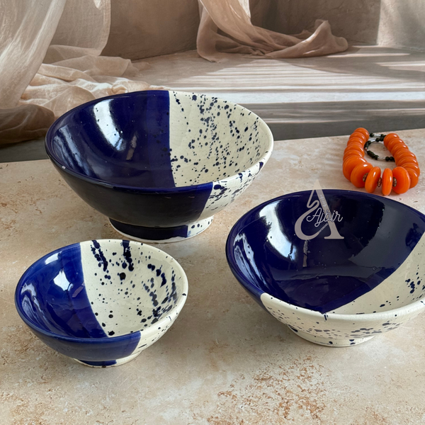 Set 3 saladiers bicolore bleu et blanc Aksel