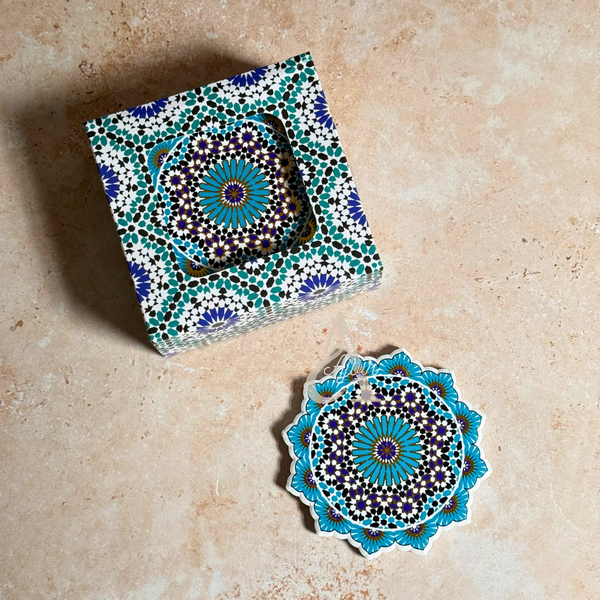 Pack 6 sous tasses Zellige fleur turquoise