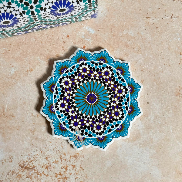 Pack 6 sous tasses Zellige fleur turquoise