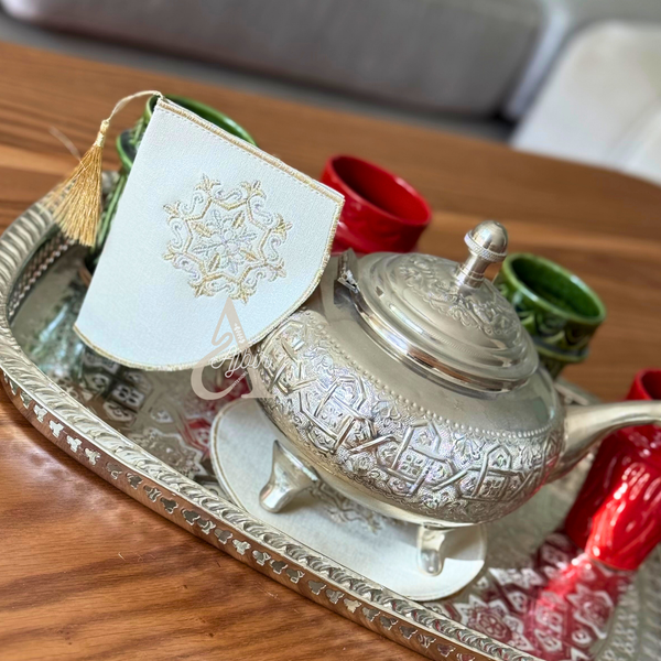 Duo porte-théière et sous-théière artisanal brodé Tafsut