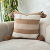 Housse de Coussin à pompons rayé beige et blanc 50cmx50cm - Ajbir