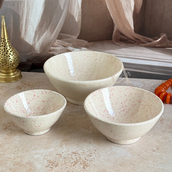 Set 3 saladiers mouchetés blanc cassé et rose Amayas