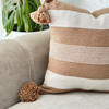 Housse de Coussin à pompons rayé beige et blanc 50cmx50cm - Ajbir