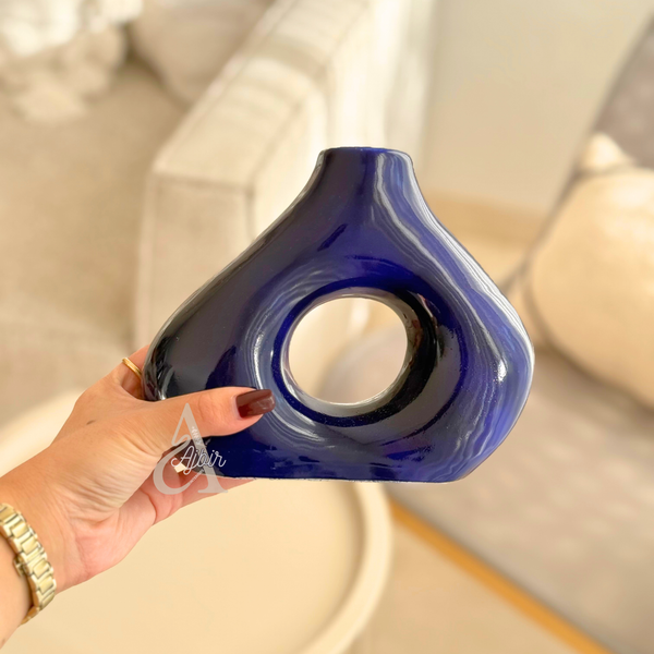 Vase artisanal Medina bleu vernis