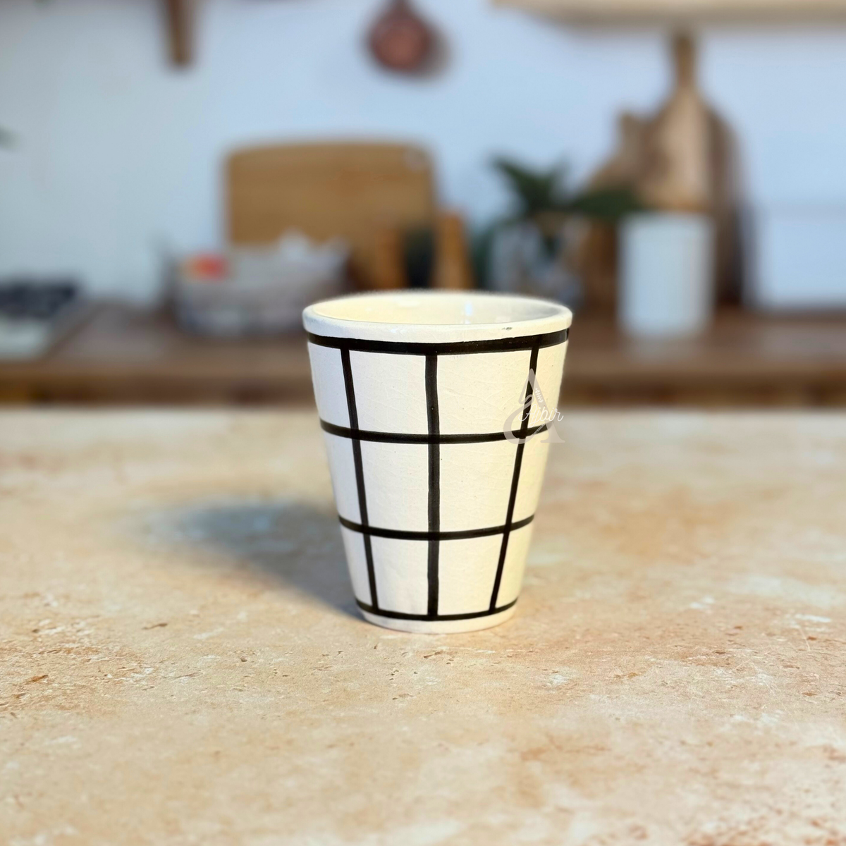Verre Tisslit artisanale motif quadrillé noir et blanc