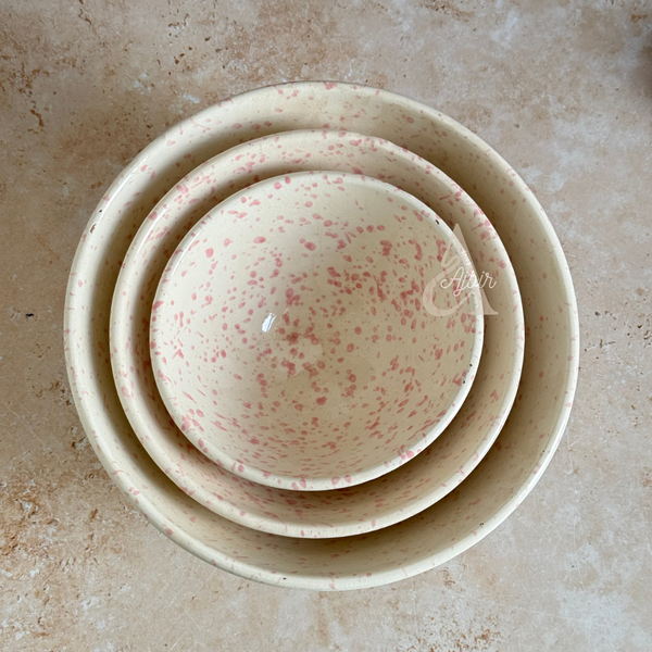 Set 3 saladiers mouchetés blanc cassé et rose Amayas
