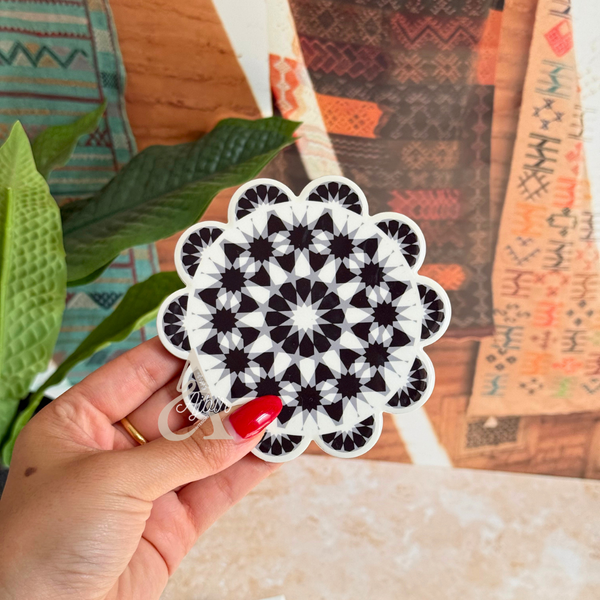 Pack 6 sous tasses Zellige noir et blanc fleur