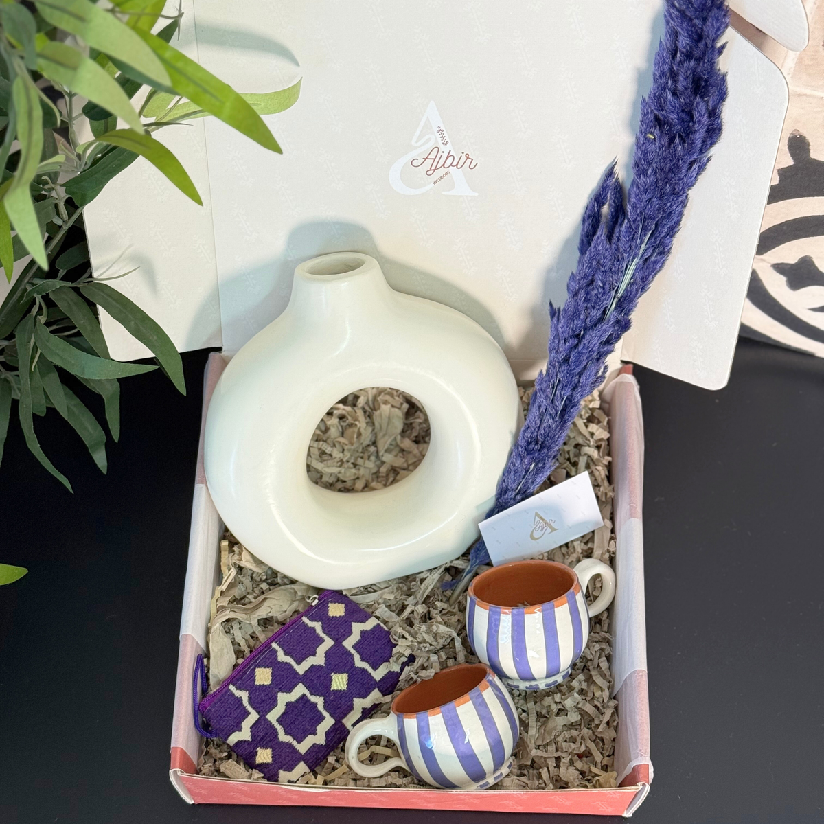 Coffret cadeau artisanal Tafoukt Mauve et crème