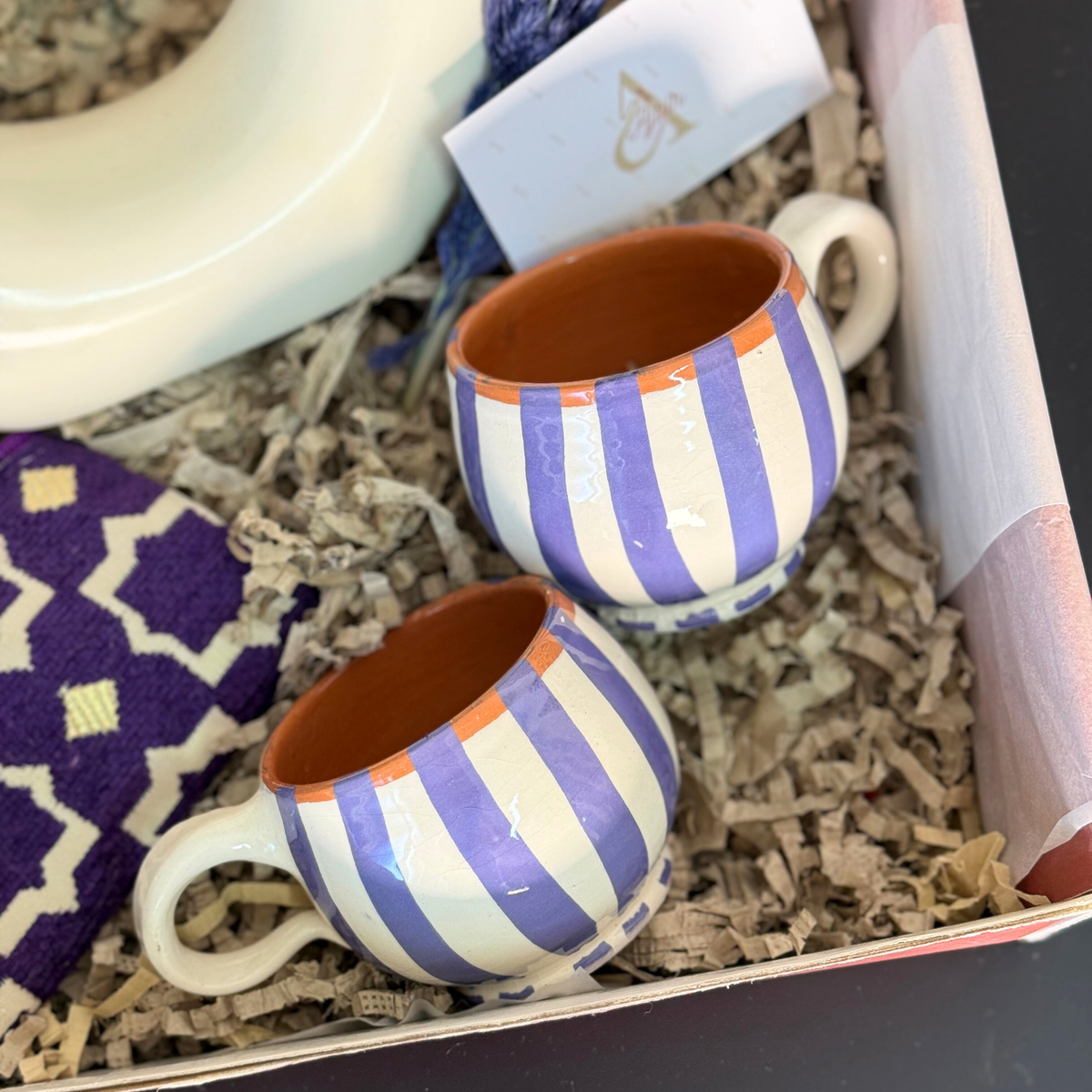 Coffret cadeau artisanal Tafoukt Mauve et crème