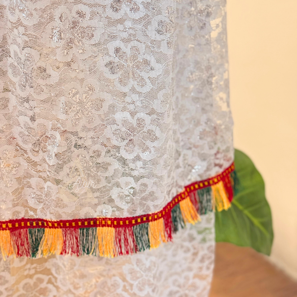 Jupe Amazigh Tradionnelle en dentelle blanc et argenté + foulard assorti