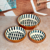 Set de 3 bols en céramique artisanale motif graphique vert