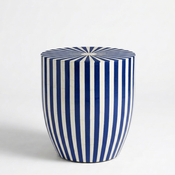 Table d'appoint en résine blanc et bleu