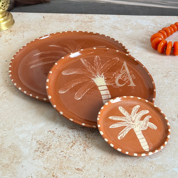 Set 3 assiettes artisanales Terracota Palmier