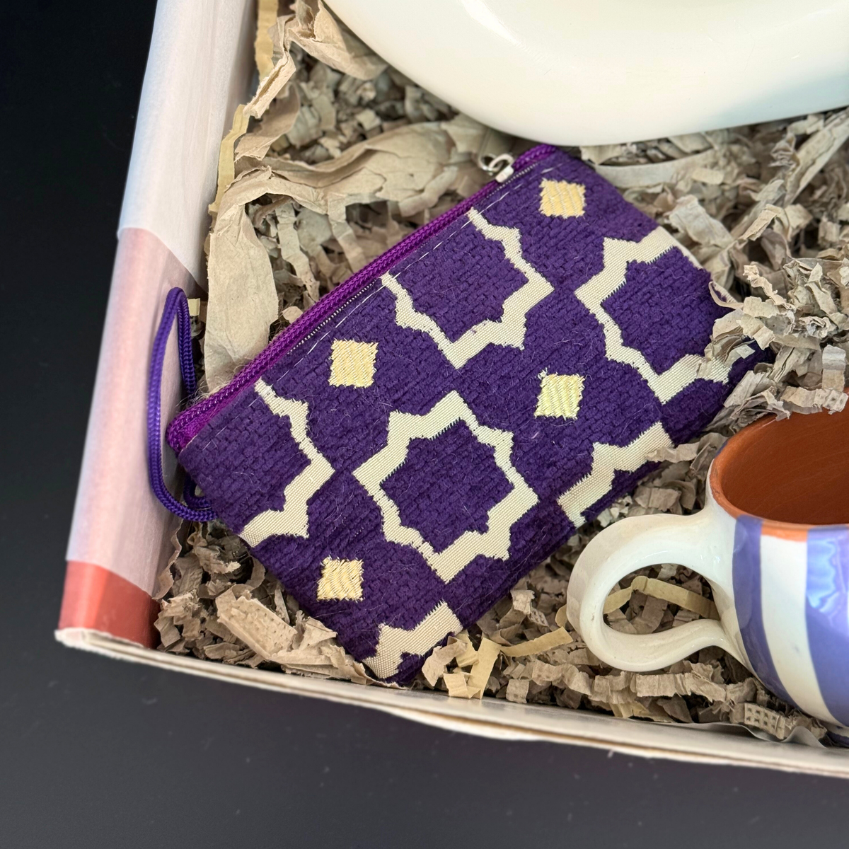 Coffret cadeau artisanal Tafoukt Mauve et crème