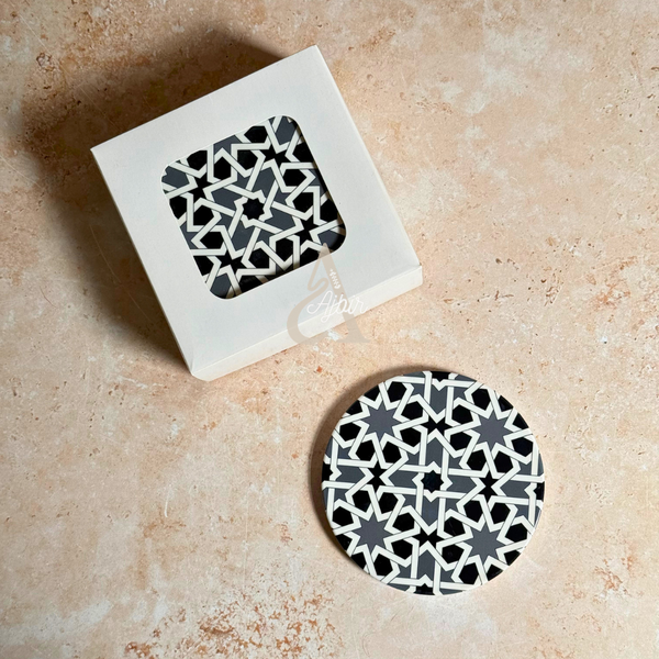 Pack 6 sous tasses Zellige noir et blanc rond