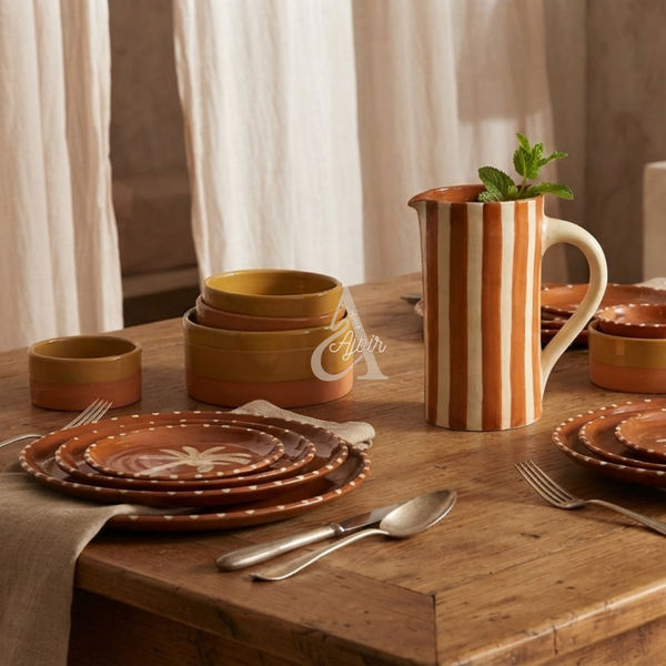 Set 3 assiettes artisanales Terracota Palmier
