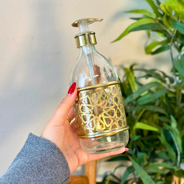 Distributeur de Savon Zellige en Verre & Laiton Doré – 500ml