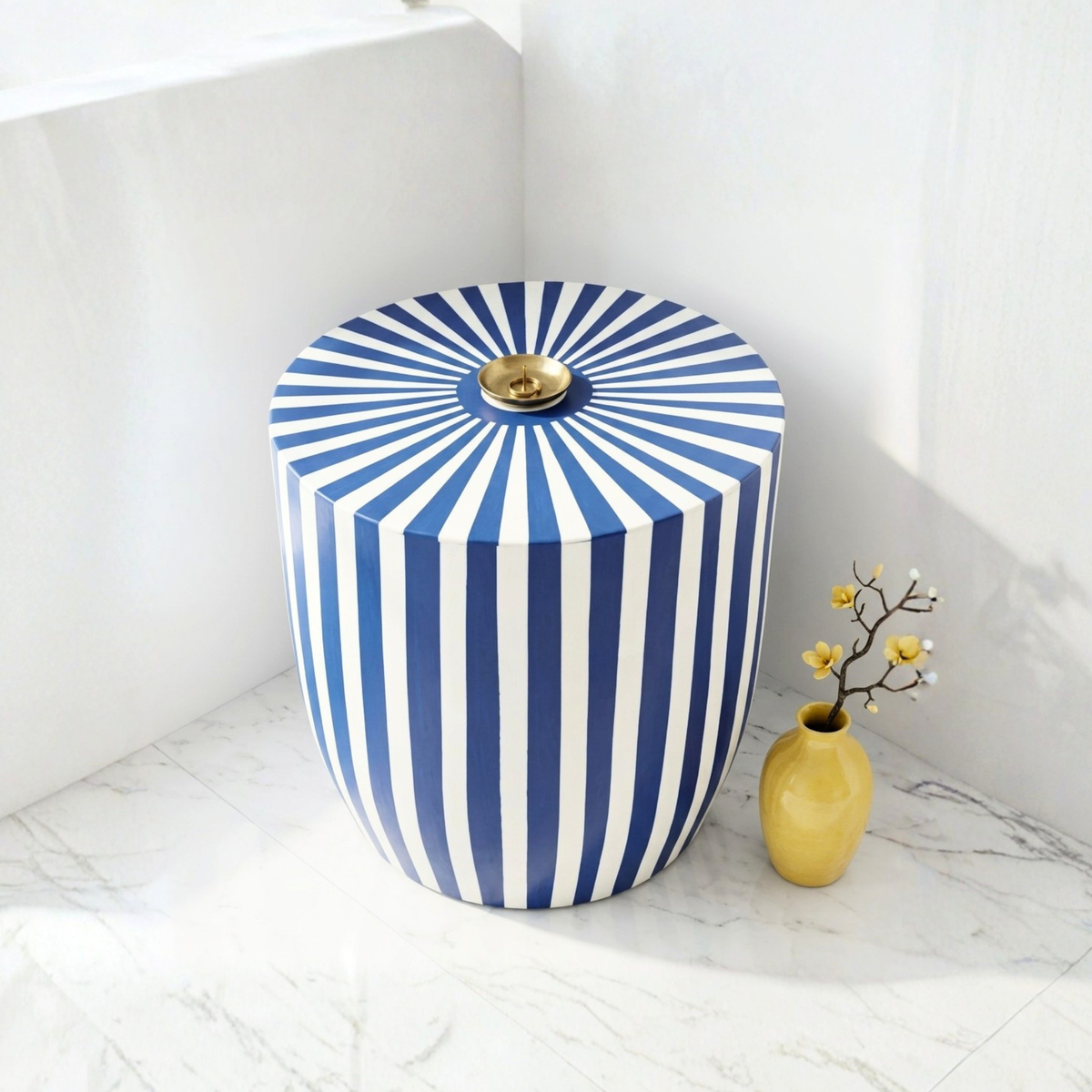 Table d'appoint en résine blanc et bleu