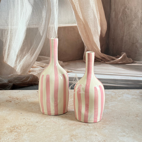 Vase bouteille creux rayé rose clair Tanit