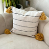 Housse de Coussin à pompons blanc, noir et jaune 50cmx50cm - Ajbir