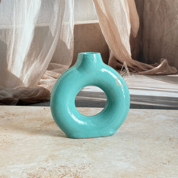 Vase Tafoukt texturé vernis turquoise