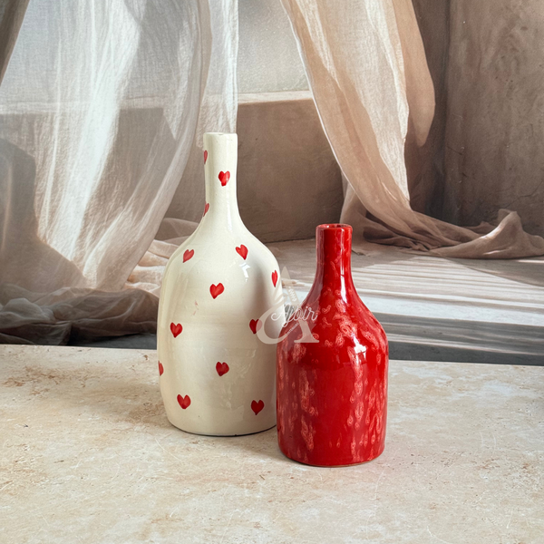 Petit vase bouteille rouge moucheté