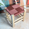 Tabouret artisanal TIGMI Bois naturel & tressage terracotta rosé