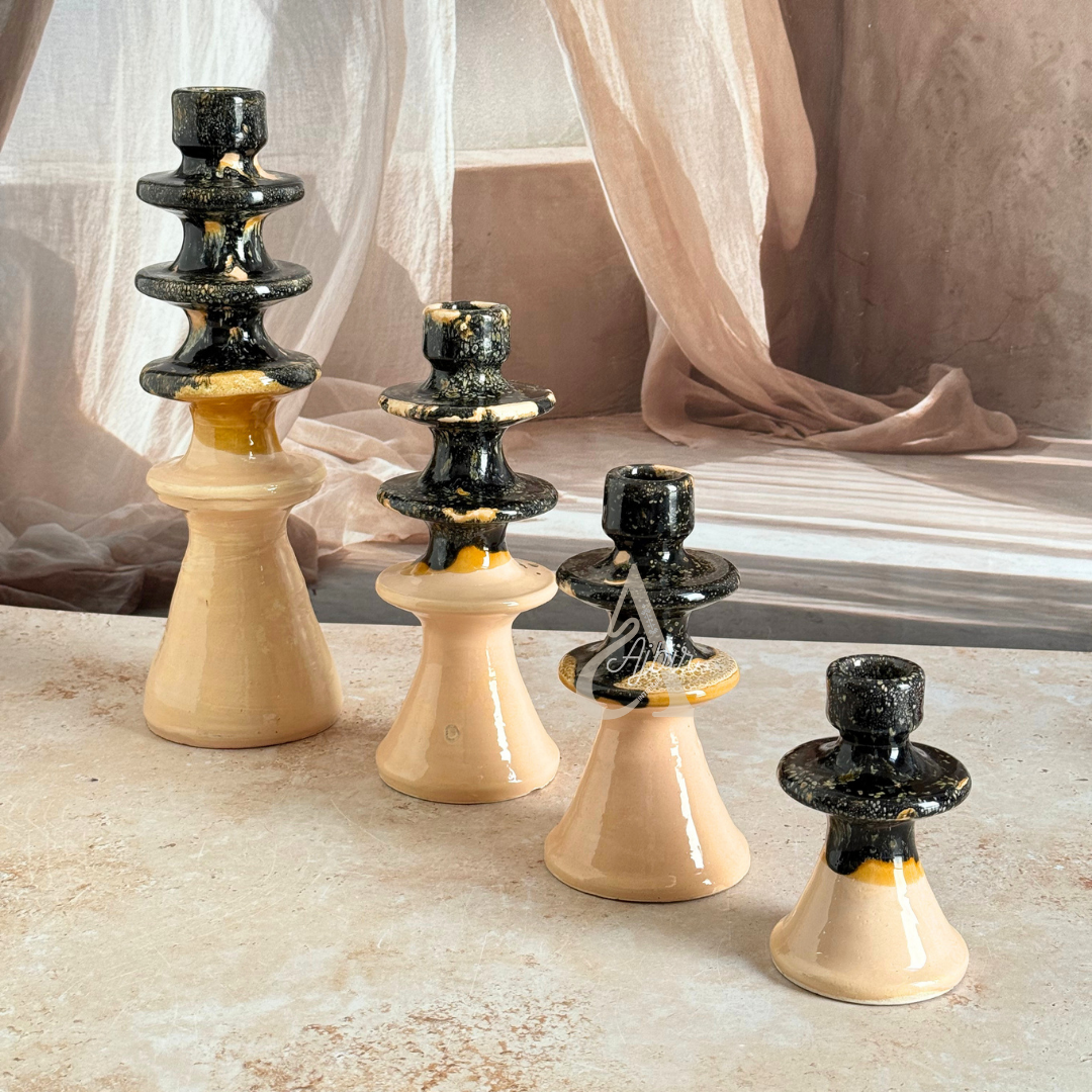 Porte bougie moderne beige et noir