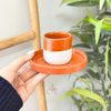 Tasse avec sous tasse terracota et blanc