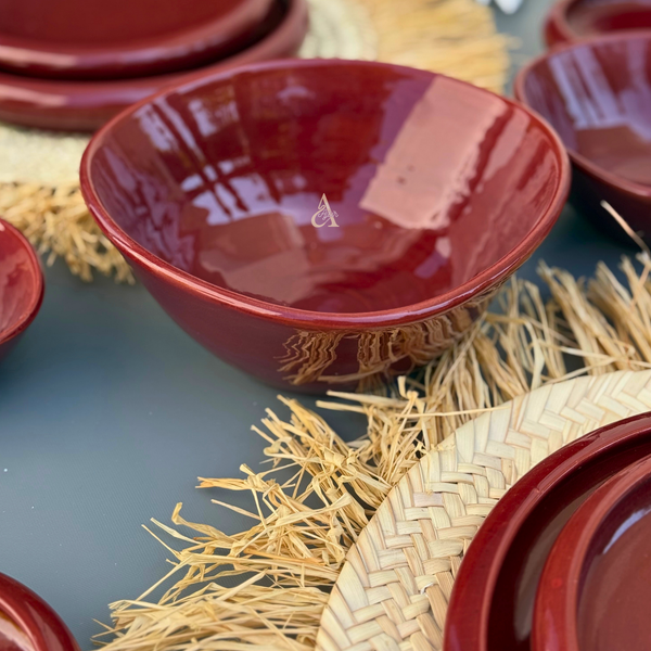 Bol artisanal Tafrant en céramique bordeaux