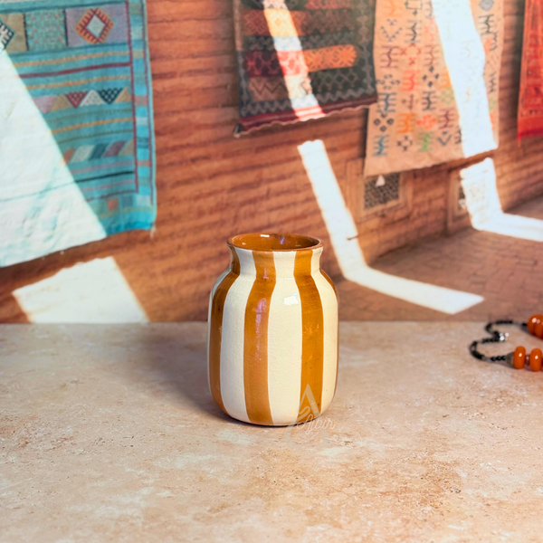 Vase Rayé Crème & Marron Clair en céramique artisanale