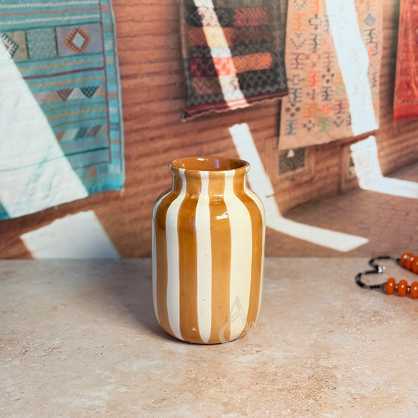 Vase Rayé Crème & Marron Clair en céramique artisanale