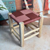 Tabouret artisanal TIGMI Bois naturel & tressage terracotta rosé