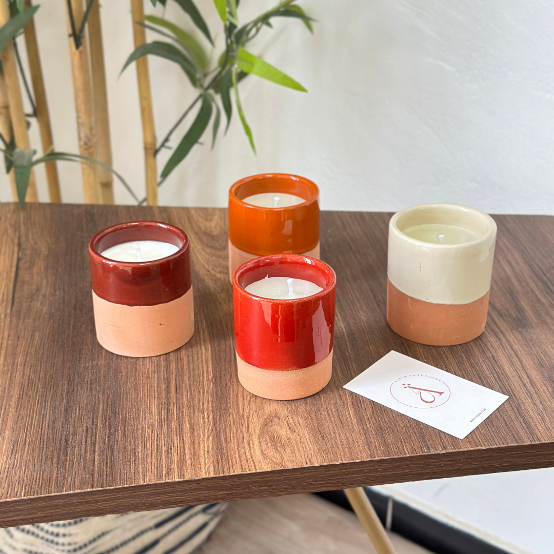 Bougie artisanale rouge en terre cuite parfum Fleur d'oranger