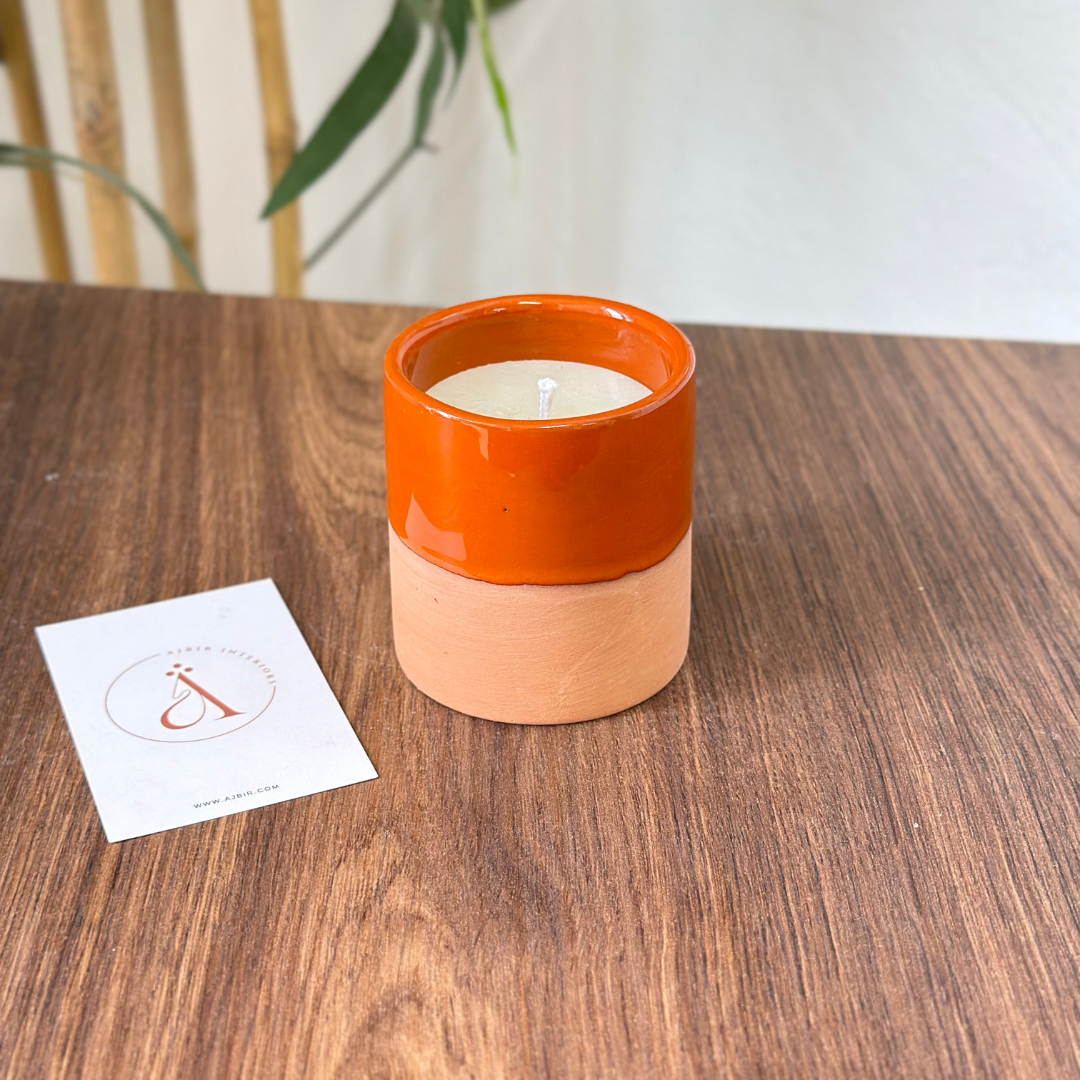 Bougie artisanale orange en terre cuite parfum Musk