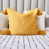 Housse de Coussin à pompons 50cmx45cm Jaune moutarde - Ajbir