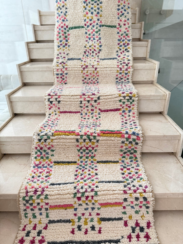 Tapis Berbère Runner Azilal 100% Multicolore en Laine De Mouton2,88m/71cm