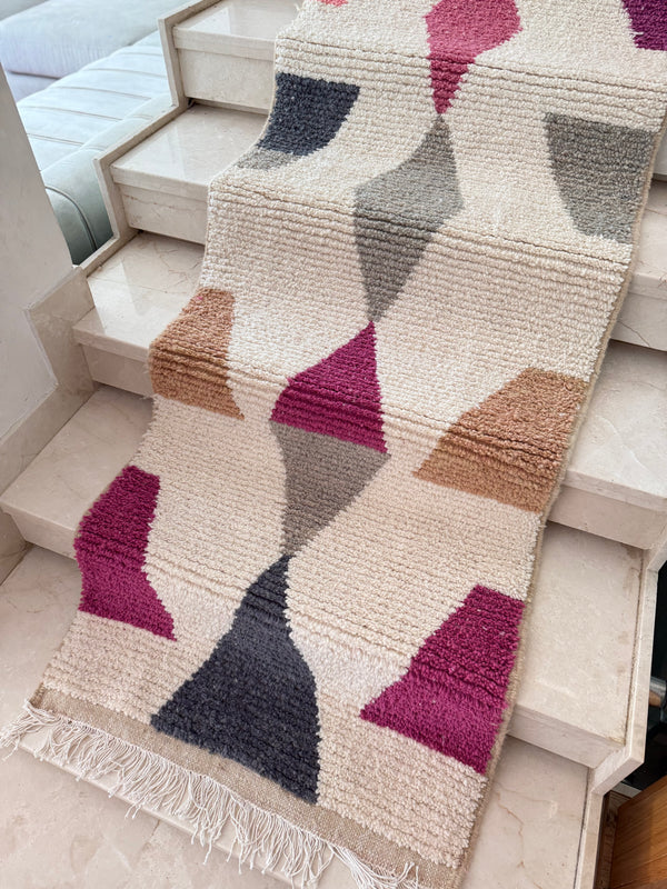 Tapis Berbère Runner Azilal 100% Multicolore en Laine De Mouton 3,09m/78cm