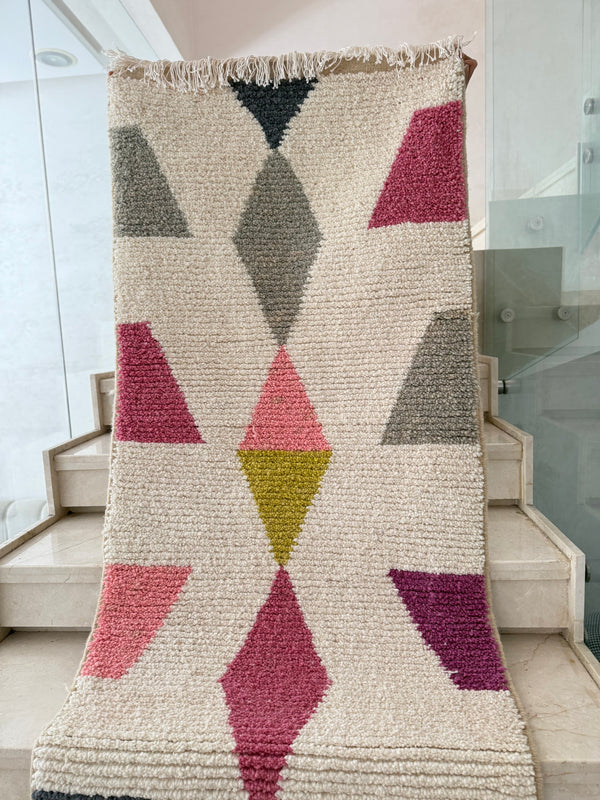 Tapis Berbère Runner Azilal 100% Multicolore en Laine De Mouton 3,09m/78cm
