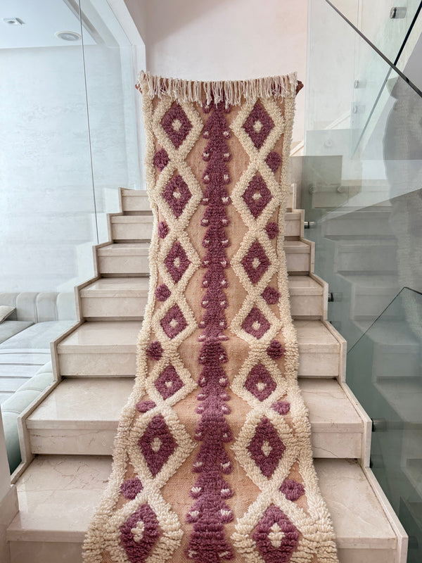 Tapis Berbère Runner Azilal 100% Multicolore en Laine De Mouton2,84m/67cm
