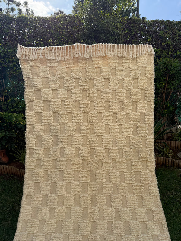 Tapis Berbère Azilal 100% Crème en Laine De Mouton 2,45m /1,37m