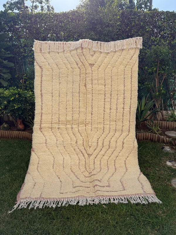 Tapis Berbère Azilal 100% Crème en Laine De Mouton 2,30m /1,53m