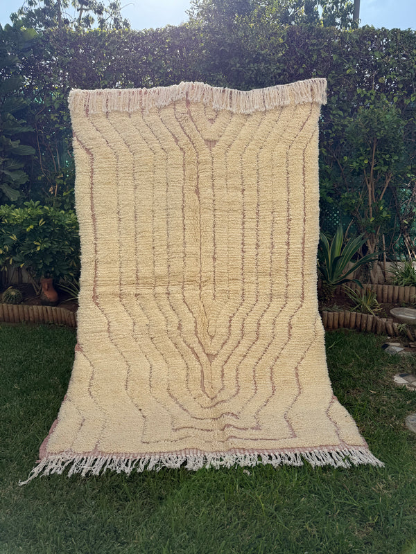 Tapis Berbère Azilal 100% Crème en Laine De Mouton 2,30m /1,53m