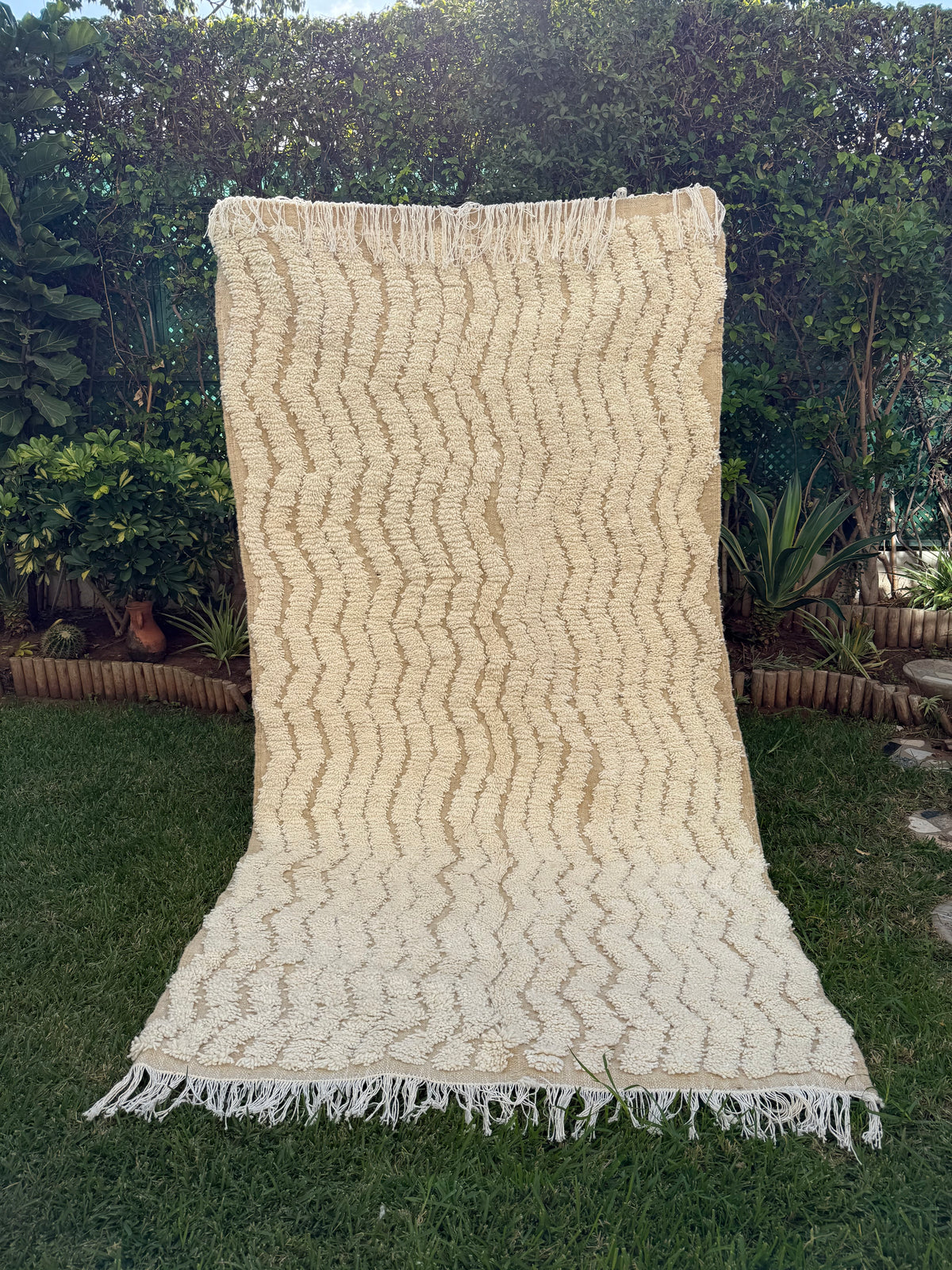 Tapis Berbère Azilal 100% Crème en Laine De Mouton 2,70m /1,40m