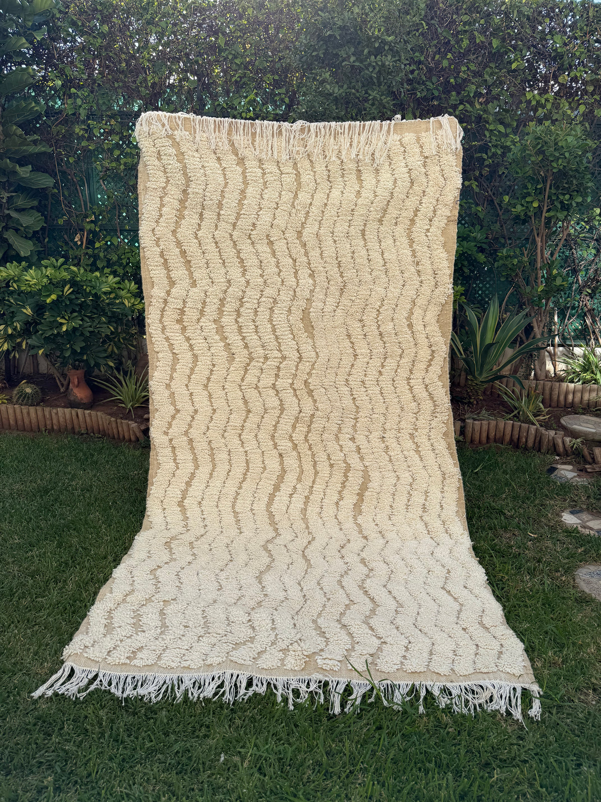 Tapis Berbère Azilal 100% Crème en Laine De Mouton 2,70m /1,40m