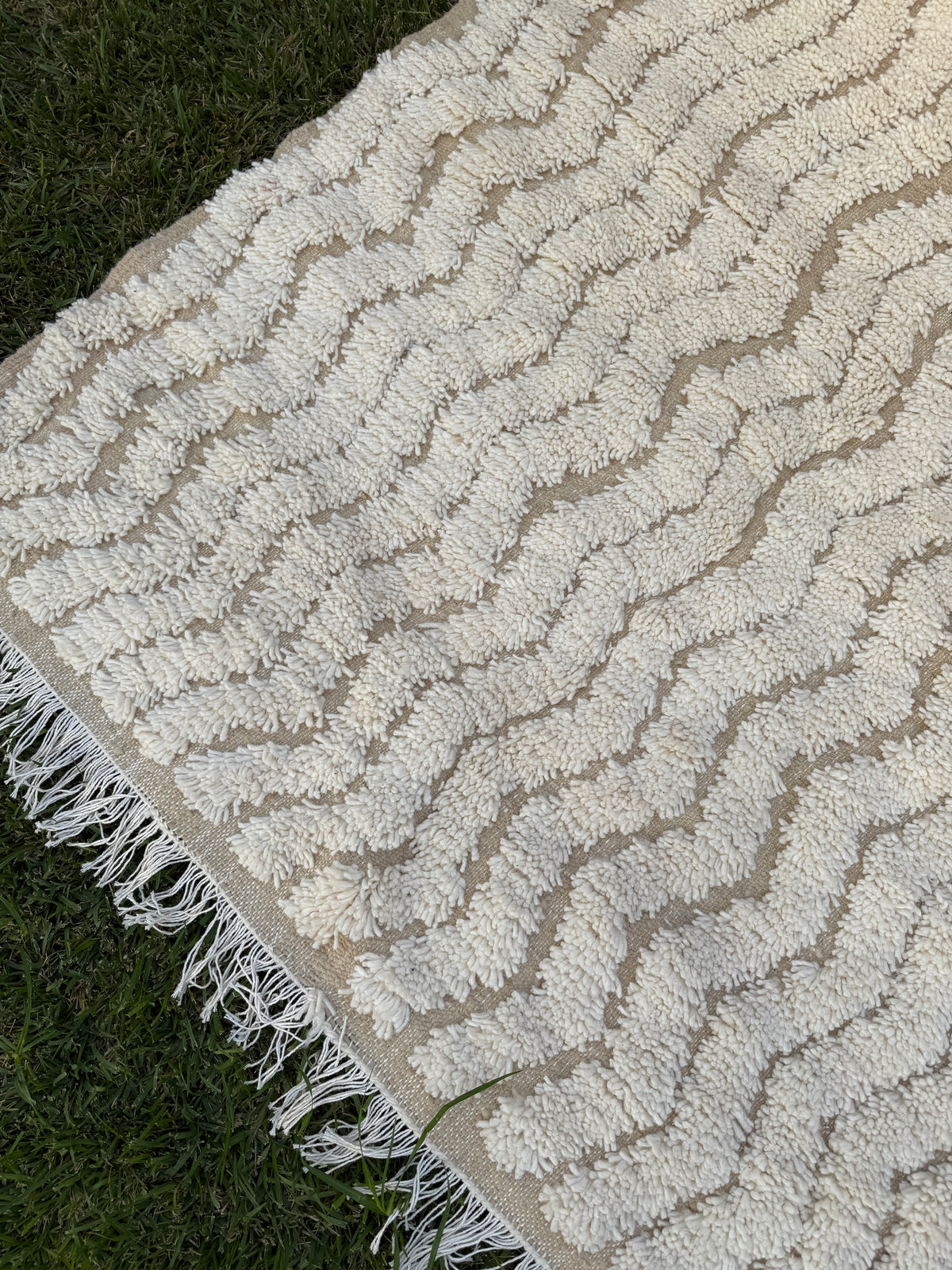 Tapis Berbère Azilal 100% Crème en Laine De Mouton 2,70m /1,40m