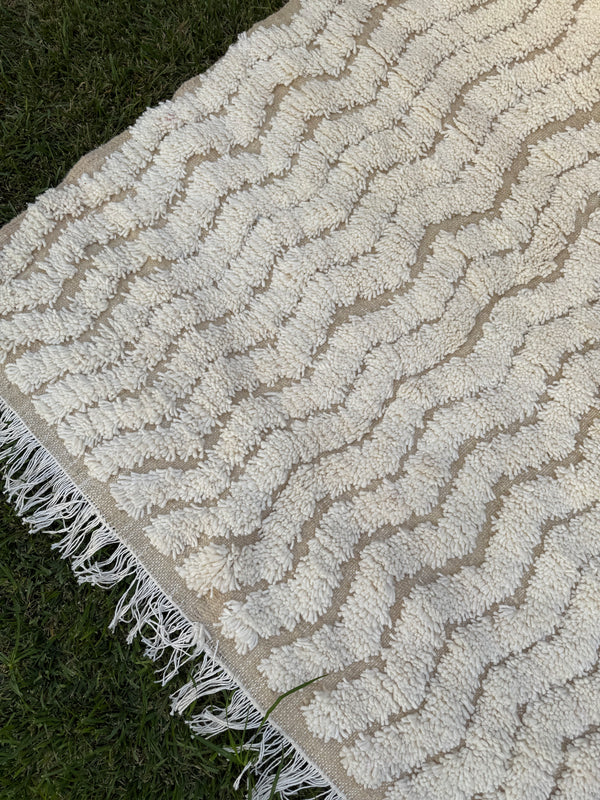 Tapis Berbère Azilal 100% Crème en Laine De Mouton 2,70m /1,40m