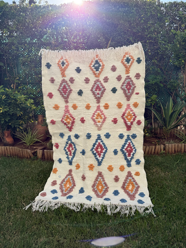 Tapis Berbère Azilal 100% Multicolore en Laine De Mouton 1,45m /92cm