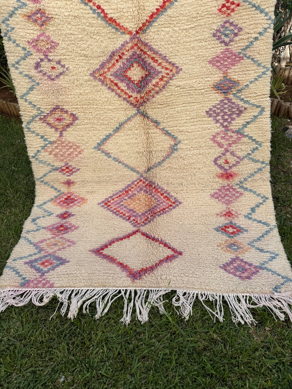 Tapis Berbère Azilal 100% Rose en Laine De Mouton 2,28m /1,35m